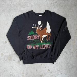 Vintage 80s Story of My Life Hunting Deer Funny Graphic Pullover Sweatshirt